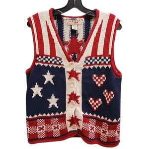 Limited Too Vintage Star & Heart Knit Vest Womens Size Small Kids Size 14/16